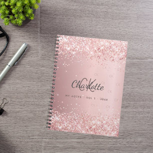 Blush roze glitter monogram script notitieboek