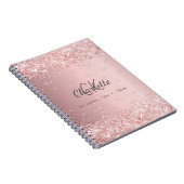 Blush roze glitter monogram script notitieboek (Rechterzijde)