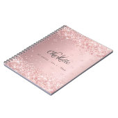 Blush roze glitter monogram script notitieboek (Linkerzijde)