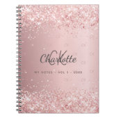 Blush roze glitter monogram script notitieboek (Voorkant)