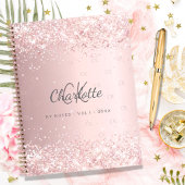 Blush roze glitter monogram stofmonogram notitieboek