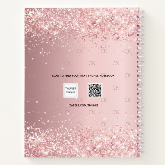 Blush roze glitter monogram stofmonogram notitieboek (Achterkant)