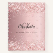 Blush roze glitter monogram stofmonogram notitieboek (Voorkant)