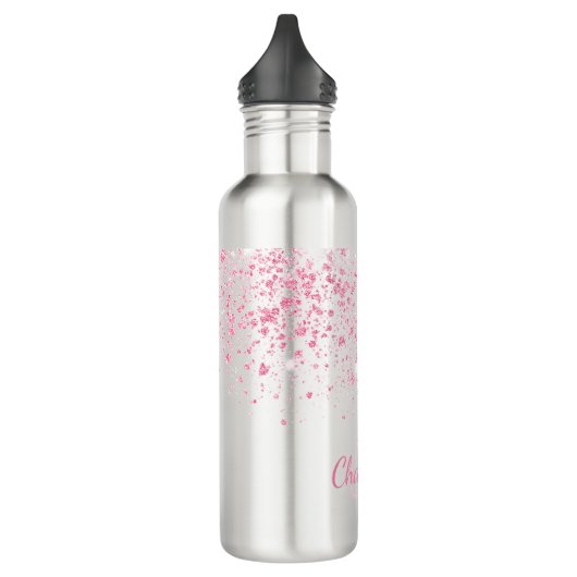 Blush roze glitter monogram waterfles (Links)