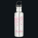 Blush roze glitter monogram waterfles<br><div class="desc">Een witte achtergrond. Gedemoreerd met roze faux glitter druppels. Personaliseer en voeg een naam en een monogram initialen toe. De naam wordt geschreven met een modern handgeschreven stijlmanuscript met letters. Roze gekleurde letters.</div>