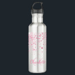 Blush roze glitter monogram waterfles<br><div class="desc">Een witte achtergrond. Gedemoreerd met roze faux glitter druppels. Personaliseer en voeg een naam en een monogram initialen toe. De naam wordt geschreven met een modern handgeschreven stijlmanuscript met letters. Roze gekleurde letters.</div>