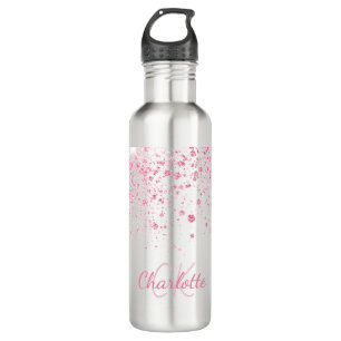 Blush roze glitter monogram waterfles