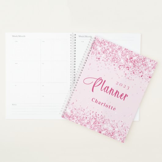 Blush roze glitter naam afspraak 2026 planner (Display)