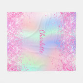 Blush roze glitter naam script holografisch meisje fleece deken (Voorkant (Horizontaal))