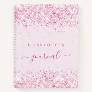 Blush roze glitter name script journal girl notitieboek