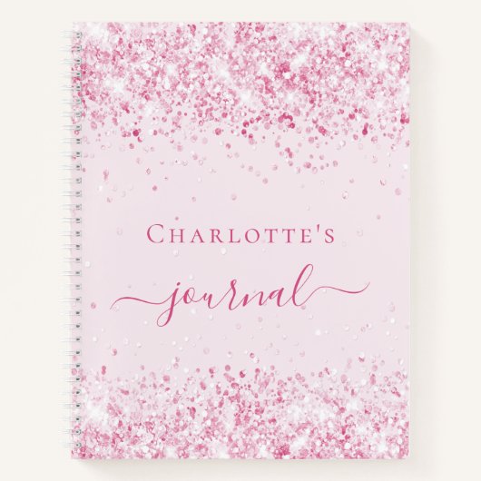 Blush roze glitter name script journal girl notitieboek (Voorkant)