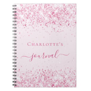 Blush roze glitter name script journal girl notitieboek