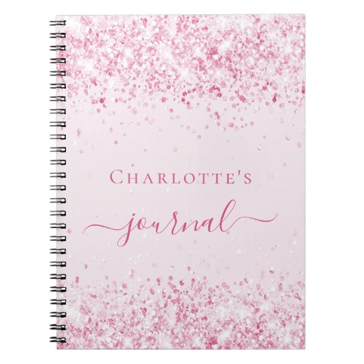 Blush roze glitter name script journal girl notitieboek (Voorkant)