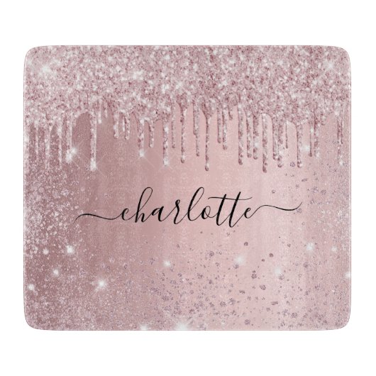 Blush roze glitter name script snijplank (Voorkant)