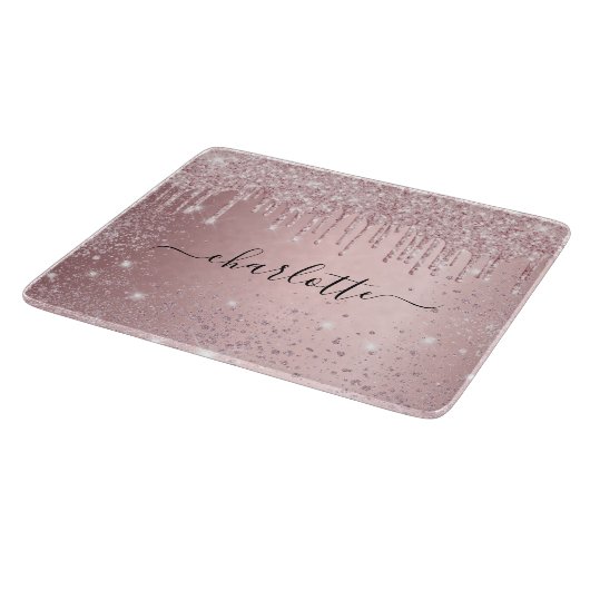 Blush roze glitter name script snijplank (Hoek)