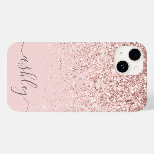 Blush roze glitter Patroon en girale scriptnaam Case-Mate iPhone Case (Achterkant (horizontaal))