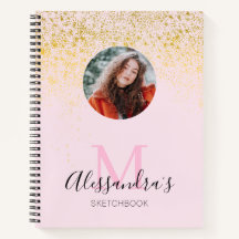 Blush Roze Glitter Photo Monogram Sketchbook-lapto