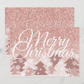 Blush Roze Glitter Prettig Kerst Roze Bomen Feestdagenkaart (Voorkant / Achterkant)
