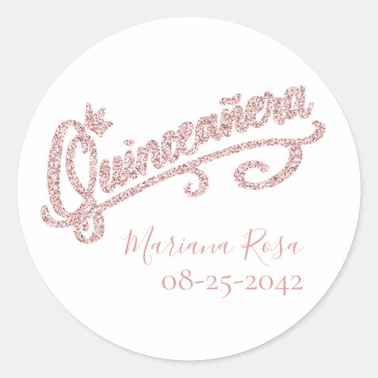 Blush Roze Glitter Quinceanera Crown Sticker (Voorkant)
