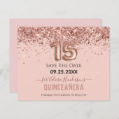 Blush roze glitter Quinceanera Save the Date (Voorkant / Achterkant)