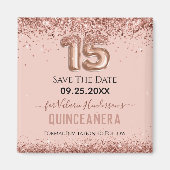 Blush roze glitter Quinceanera Save the Date Magneet (Voorkant)