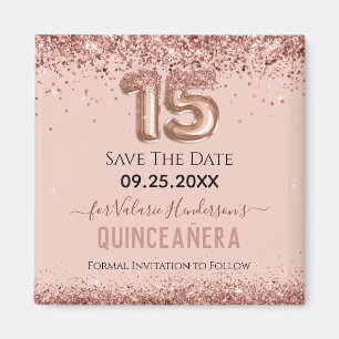 Blush roze glitter Quinceanera Save the Date Magneet