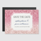 Blush roze glitter slaat de datum op magnetische uitnodiging (Voorkant / Achterkant)