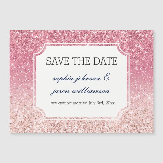 Blush roze glitter slaat de datum op magnetische uitnodiging (Voorkant)