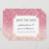 Blush roze glitter slaat de datum op save the date (Voorkant / Achterkant)
