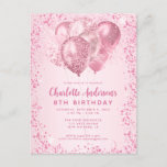 Blush Roze Glitter Sparkle Balloon Kids Verjaardag Briefkaart<br><div class="desc">Moderne Glam Blush Roze Glitter Sparkle Balloon Vrouwelijk Meisje Kinderen Verjaardag Uitnodiging</div>