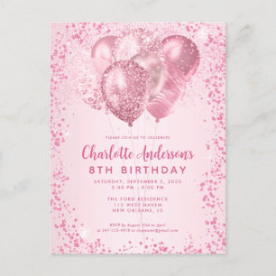 Blush Roze Glitter Sparkle Balloon Kids Verjaardag Briefkaart