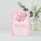 Blush Roze Glitter Sparkle Balloon Kids Verjaardag Briefkaart (Staand voorkant)