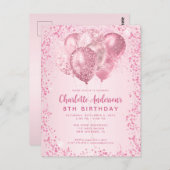 Blush Roze Glitter Sparkle Balloon Kids Verjaardag Briefkaart (Voorkant / Achterkant)