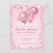 Blush Roze Glitter Sparkle Balloon Kids Verjaardag Briefkaart (Voorkant)