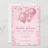 Blush Roze Glitter Sparkle Balloon Kids Verjaardag Kaart (Voorkant)