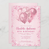 Blush Roze Glitter Sparkle Balloon Kids Verjaardag Kaart (Voorkant / Achterkant)