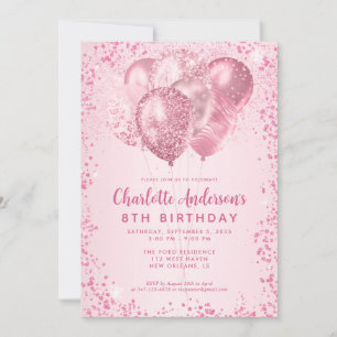 Blush Roze Glitter Sparkle Balloon Kids Verjaardag Kaart