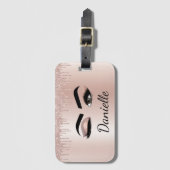 Blush roze glitter Sparkle Eyelashes Monogram Naam Bagagelabel (Voorkant (verticaal))