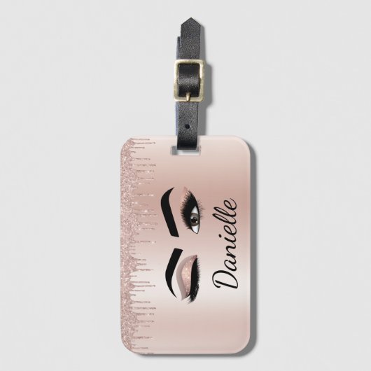 Blush roze glitter Sparkle Eyelashes Monogram Naam Bagagelabel (Voorkant (verticaal))