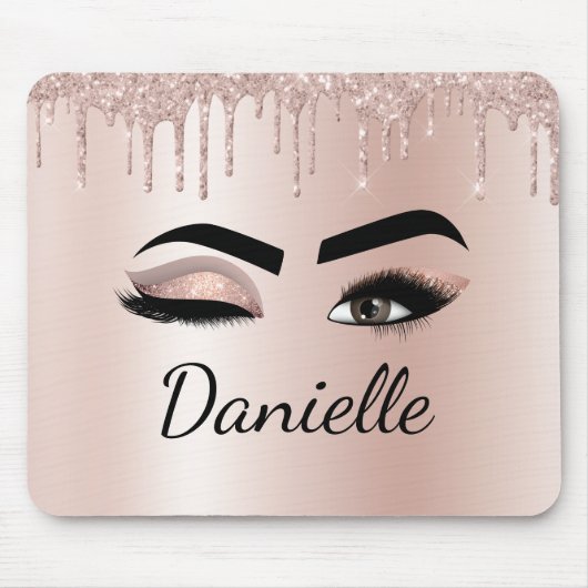 Blush roze glitter Sparkle Eyelashes Monogram Naam Muismat (Voorkant)