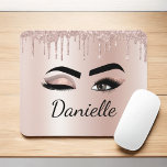 Blush roze glitter Sparkle Eyelashes Monogram Naam Muismat<br><div class="desc">Roos Gold - Blush Pink Faux Folie Metallic Sparkle Drips Glitter Brushed Metal Monogram Name and Initiaal Eyelashes (Lashes), Eyelash Extensions and Eyes Blush Pink Muismat (mousepad). Het ontwerp maakt het perfecte mooie cadeau van 16 jaar, bruiloft, vrijgezellenfeest, verjaardag, baby shower of vrijgezellenfeest voor iemand die op zoek is naar...</div>