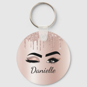 Blush roze glitter Sparkle Eyelashes Monogram Naam Sleutelhanger