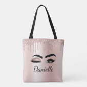 Blush roze glitter Sparkle Eyelashes Monogram Naam Tote Bag (Achterkant)
