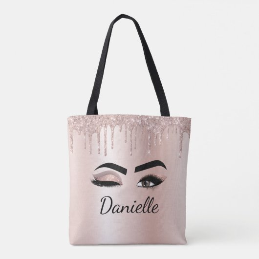 Blush roze glitter Sparkle Eyelashes Monogram Naam Tote Bag (Achterkant)