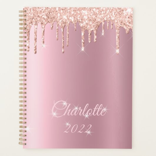 Blush roze glitter Sparkle Girly Monogram Pla Planner (Voorkant)