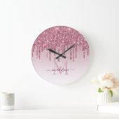 Blush roze glitter Sparkle Glam Driving Monogram Grote Klok (Huis)