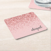 Blush roze glitter Sparkle Moderne Monogram Party Kartonnen Onderzetters (Schuin)
