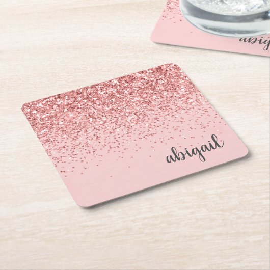 Blush roze glitter Sparkle Moderne Monogram Party Kartonnen Onderzetters (Schuin)