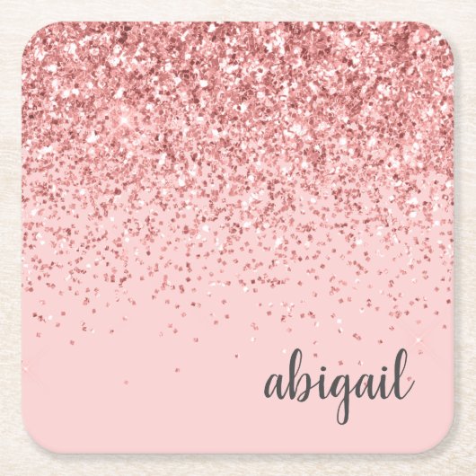 Blush roze glitter Sparkle Moderne Monogram Party Kartonnen Onderzetters (Voorkant)