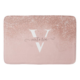Blush roze glitter Sparkle Monogram Elegant Custom Badmat